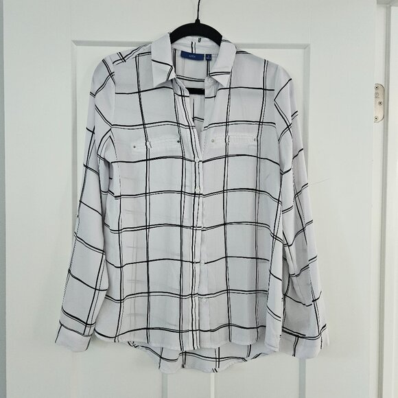 Apt 9 Women's Chiffon Button Up 3/4 Sleeve, Black & White (size small) - Picture 1 of 6
